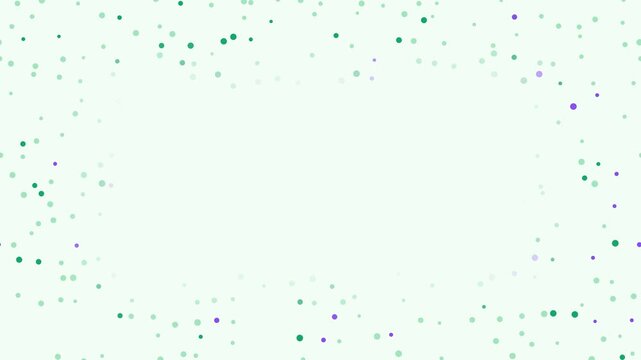 Seamless 4K looping abstract motion background: scattered dots background drifting right, in green and emerald on a light backdrop with generous copy space for your own title. Minimal flat vector shap