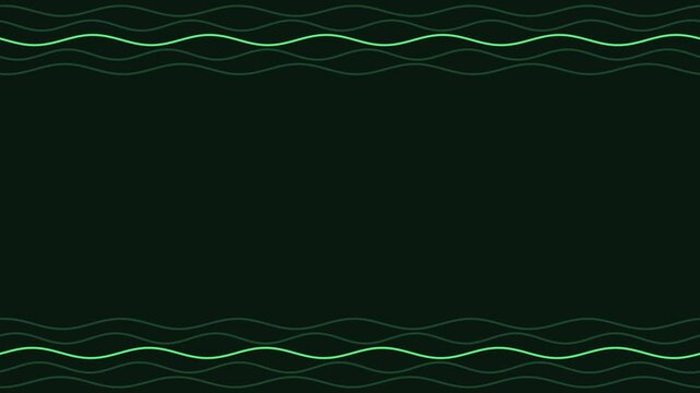 Animated geometric background with thin wave lines drifting left in green and emerald on a dark backdrop. Smooth 4K seamless loop with simple flat vector shapes and plenty of empty space for text. Wid