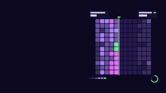 Animated thermal sweep bar crossing and heating grid drawn as a clean sci fi interface in blue and azure on a dark background. Smooth 4K seamless loop with blank readout panels and room for text. Wide