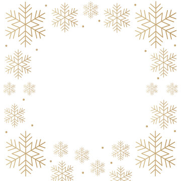 Gold snowflake border on a transparent background for festive winter greeting cards and seasonal web design decorations.