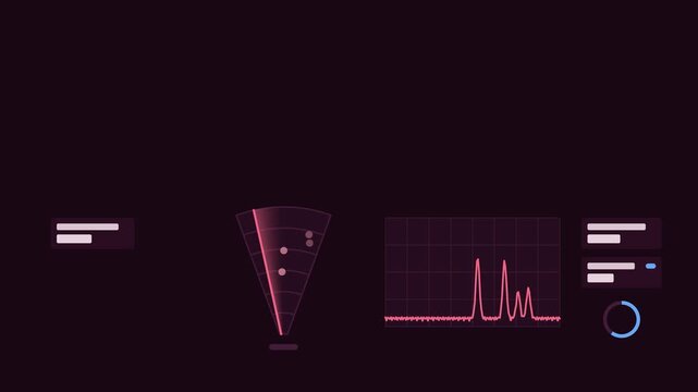 Animated narrow sector probe sweeping fast back forth drawn as a clean sci fi interface in purple and violet on a dark background. Smooth 4K seamless loop with blank readout panels and room for text. 