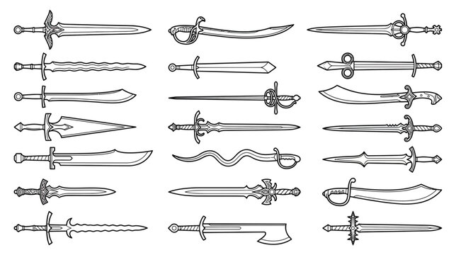 Collection of Fantasy Swords, Isolated on Transparent Background