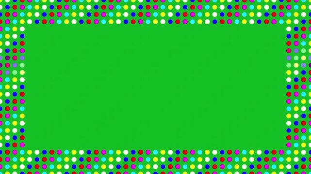 Colorful Dots Decorative Frame on Green Screen Background, Vibrant Circular Elements Form a Playful Border for Titles, Digital Layouts, Creative Graphics and Presentations