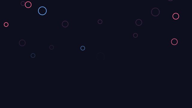 Seamless 4K looping abstract motion background: bubbles rising background gently swaying, in blue and azure on a dark backdrop with generous copy space for your own title. Minimal flat vector shapes a