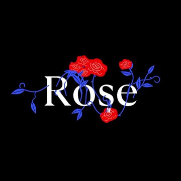 Elegant rose typography with red flowers and blue vines on dark background