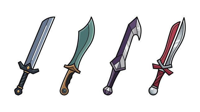 Collection of Four Stylized Swords, Isolated