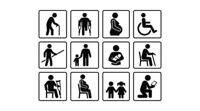 Diverse stick figure icons for accessibility and special needs representation