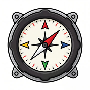 Vector illustration of a detailed nautical navigation compass with directional pointers and a dark metallic case