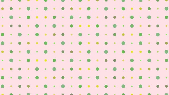 Seamless looping animated green polka dot pattern moving across a light pink background