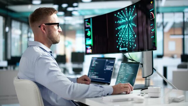 Data Scientist Carefully Develops AI Model Using Laptop