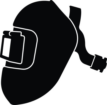 Welding helmet silhouette, black welder mask vector illustration, industrial safety equipment, protective gear graphic, isolated design element on white