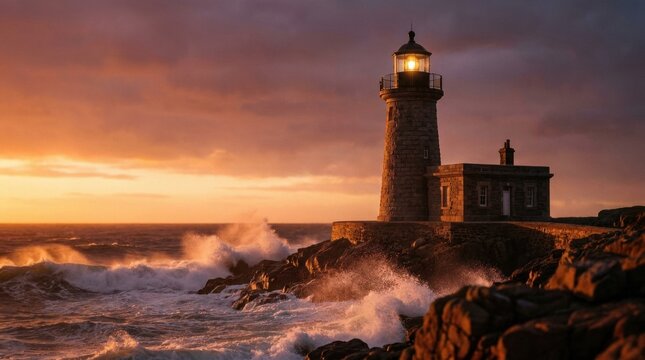 Parametric translucent Lighthouse on dramatic coast with fluid iridescent curves and soft architectural reflections