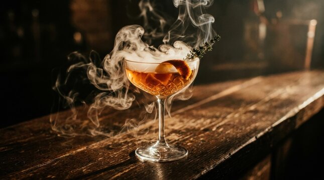 Minimalist optical Smoking dry-ice cocktail dramati refracting vivid spectrum light rays across clean studio podium