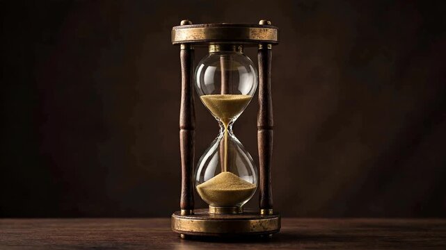 Golden Sand Flowing in Vintage Hourglass on Dark Background