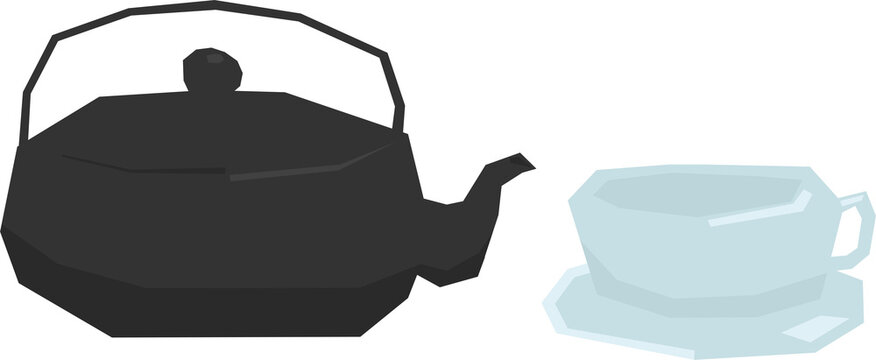 Teapot and teacup with saucer vector illustration isolated