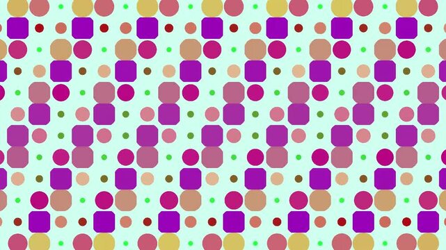 Abstract geometric pattern with colorful circles and rounded squares moving in looping motion