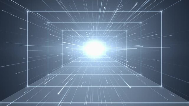 Futuristic glowing hyperjump speed light tunnel background