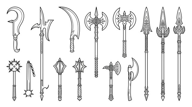 Collection of Ancient Medieval Weapon Illustrations Isolated