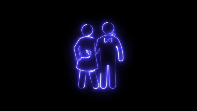 Neon glowing stick figure couple wearing formal wedding clothes