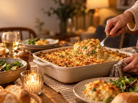 Cozy Homemade Casserole Served at Family Table
