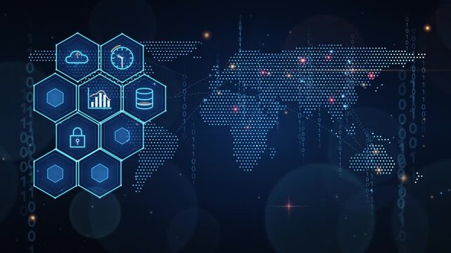 Global network security and cloud data management digital technology background