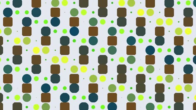 Seamless animated geometric pattern with moving colorful circles and rounded squares on light background