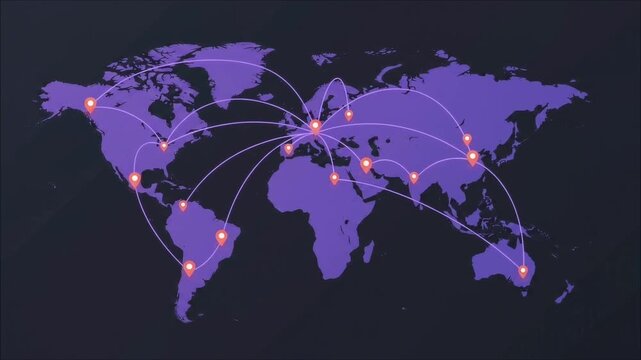Purple world map silhouette floating against a deep dark background geography earth continents globe nations