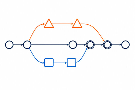 Git Branch Diagram with Parallel Features and Separate Merge Commits