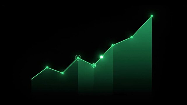 Glowing green line graph ascending on a black background a chart climbing upwards dark represents positive financial