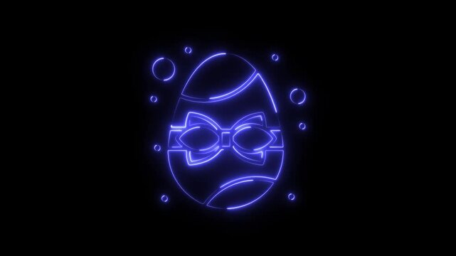 Glowing blue neon easter egg icon with a ribbon bow