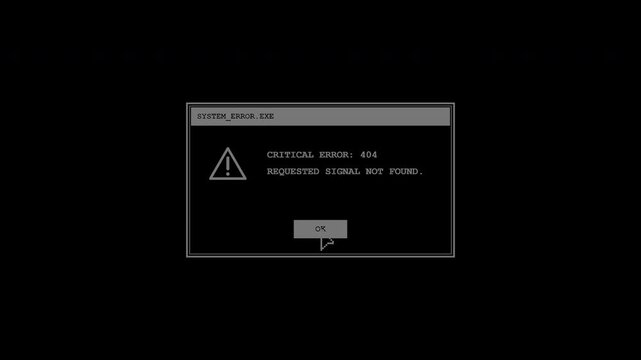 Animated grey retro computer error popup window with smooth vector warning icon.