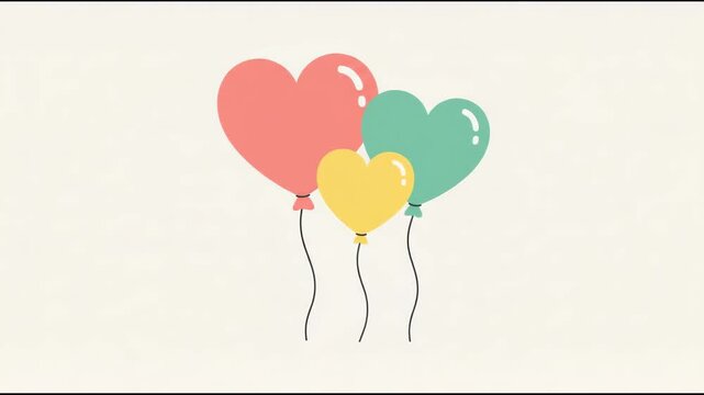 Animated heart balloons floating on a soft beige background, romantic love concept, 2D motion graphic clip