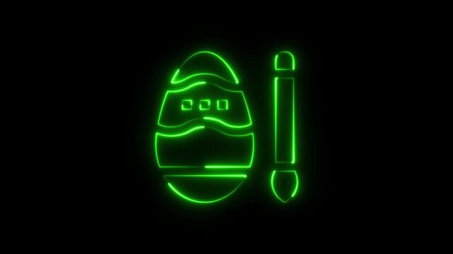 Neon green glowing easter egg icon with a paintbrush on a dark black background