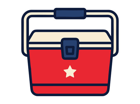 Red Picnic Cooler Box Illustration with Patriotic Star and Blue Handle