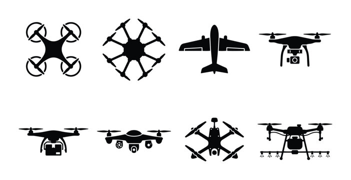 Drone icons for aerial vehicles quadcopter multicopter and aircraft