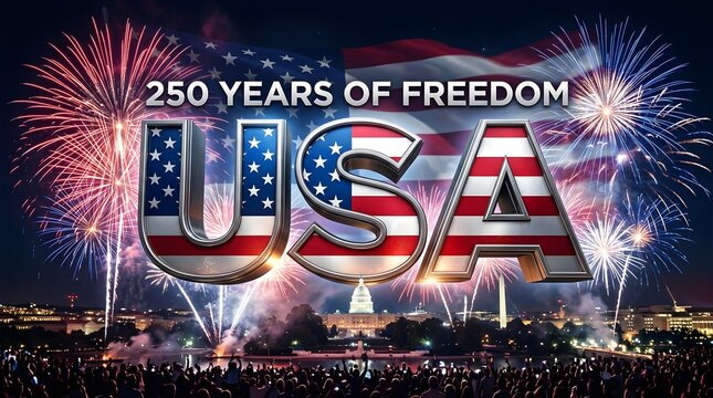 Celebrating two hundred fifty years of american freedom with fireworks and the usa flag