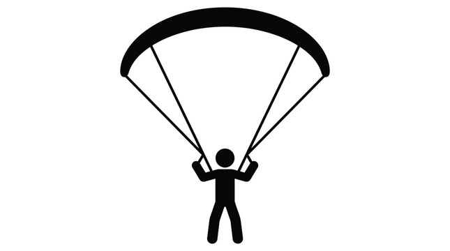 Paragliding silhouette icon depicting extreme sport adventure with parachute glider against white background