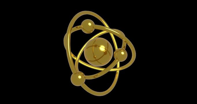 Explore a 3D golden atom animation featuring electron orbits, atomic shells, and a central nucleus. Ideal for chemistry, physics, science education, and scientific visualization in 4K.