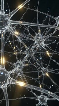 Neural Network Abstract: A close-up, abstract view of interconnected nerve cells, visualizing the complex pathways of the human brain and the electrical impulses that drive thought and consciousness.