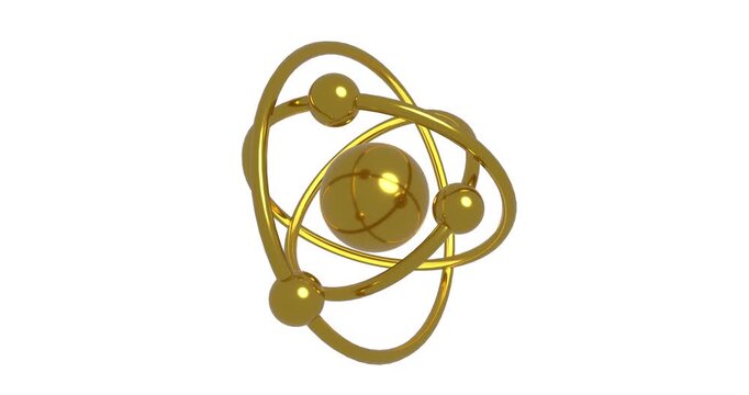 Explore a 3D golden atom animation featuring electron orbits, atomic shells, and a central nucleus. Ideal for chemistry, physics, science education, and scientific visualization 4K