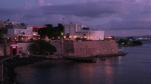 La Fortaleza and San Juan Gate Along Historic City Walls at Twilight, Puerto Rico