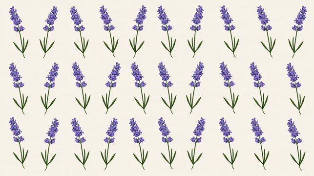Collection of 12 rows and 12 columns of lavender flowers. the flowers are arranged in a grid-like pattern on a white background.