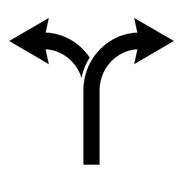 Two-way split arrow icon representing choice, decision making, and alternative paths, isolated on white background