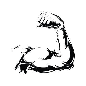 Vector illustration of a powerfully flexing human arm showing a large bicep muscle.