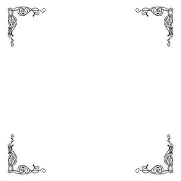 Vector illustration of four ornate vintage corner flourish elements forming a decorative frame.