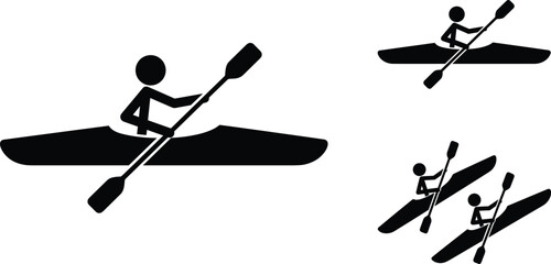 Kayaking sports vector silhouette collection featuring athletes paddling boats in water for outdoor recreation and active lifestyle © MDAJAHAR