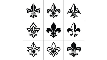 Set of nine different fleur de lis heraldic icons © Farid
