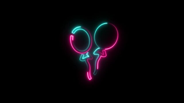 Bright neon balloons icon with glowing blue and pink light on a dark background