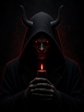 Dark Demon Holding Burning Candle Digital Illustration