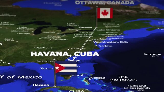Flight From Ottawa CANADA to Havana CUBA with flag pins